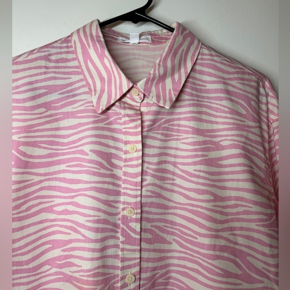 Grey Lab LA Zebra Animal Print Button Up Collared Pink Light Cream Shirt Size S - Picture 6 of 15